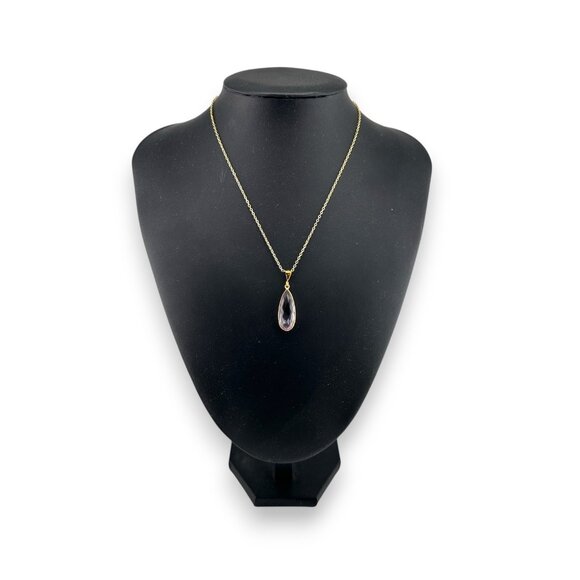 Faceted Amethyst Teardrop Necklace Natural Gemstone Yellow Gold Vermeil - Picture 6 of 11